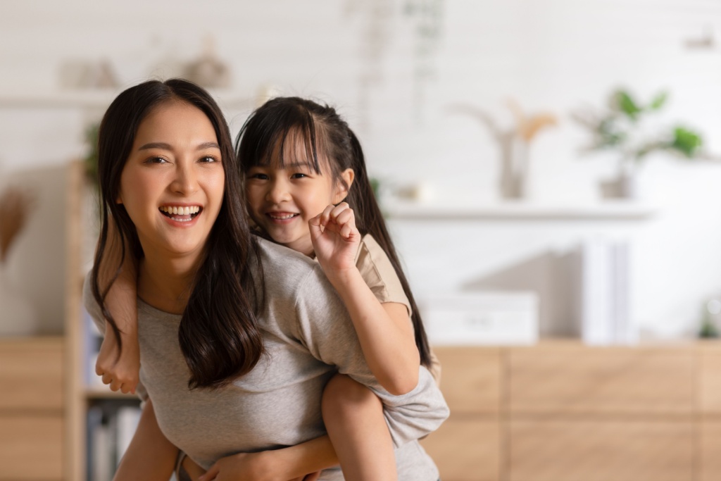 happy mom and daughter