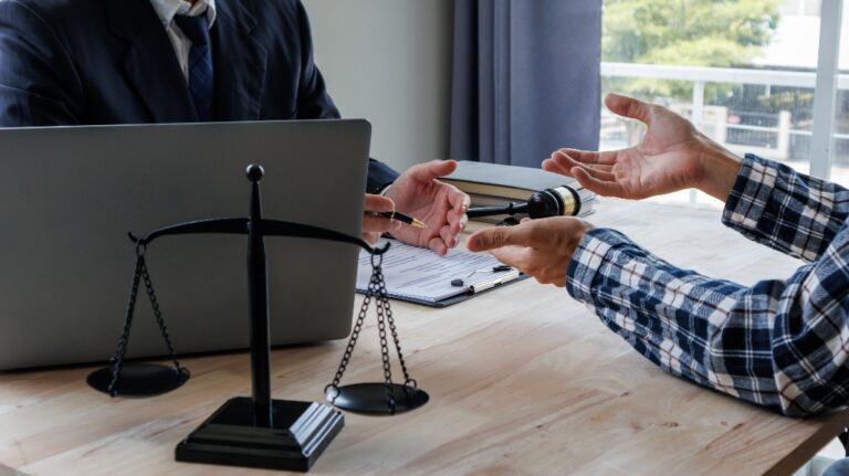 client is consulting with lawyer